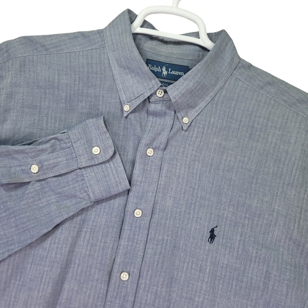Ralph Lauren Blake Shirt Mens XL Blue Button Down Herringbone Cotton Vintage 90s